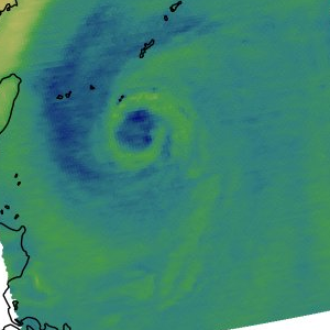 Retrieved specific humidity at 850 hPa — a clean spiral of moist inflow toward the center